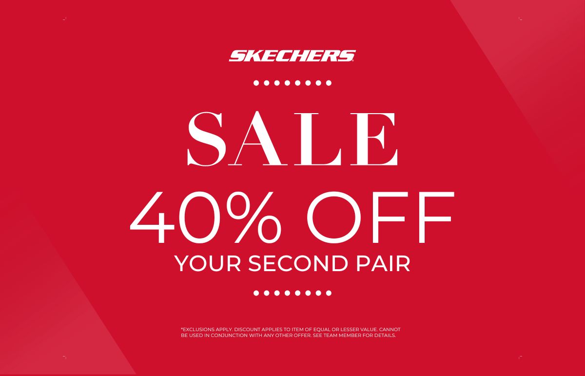 Double up on comfort and style with our unbeatable offer! 👟✨ Buy one pair and get 40% off your second pair at Skechers. 